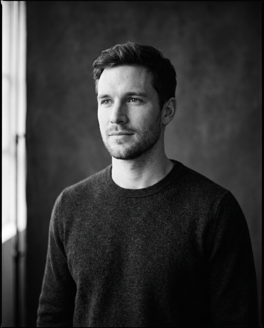 Portrait en noir et blanc de Simon Cambier